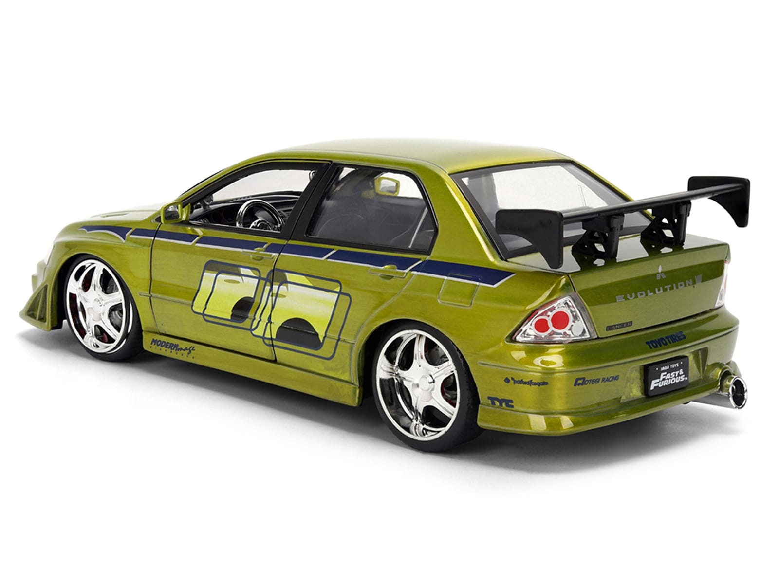 Brian's Mitsubishi Lancer Evolution VII Green Color Brush Finish "2 Fast 2 Furious" (2003) Movie "25 Years of Fast & Furious" Series1/24 Diecast Model Car by Jada - Image 5