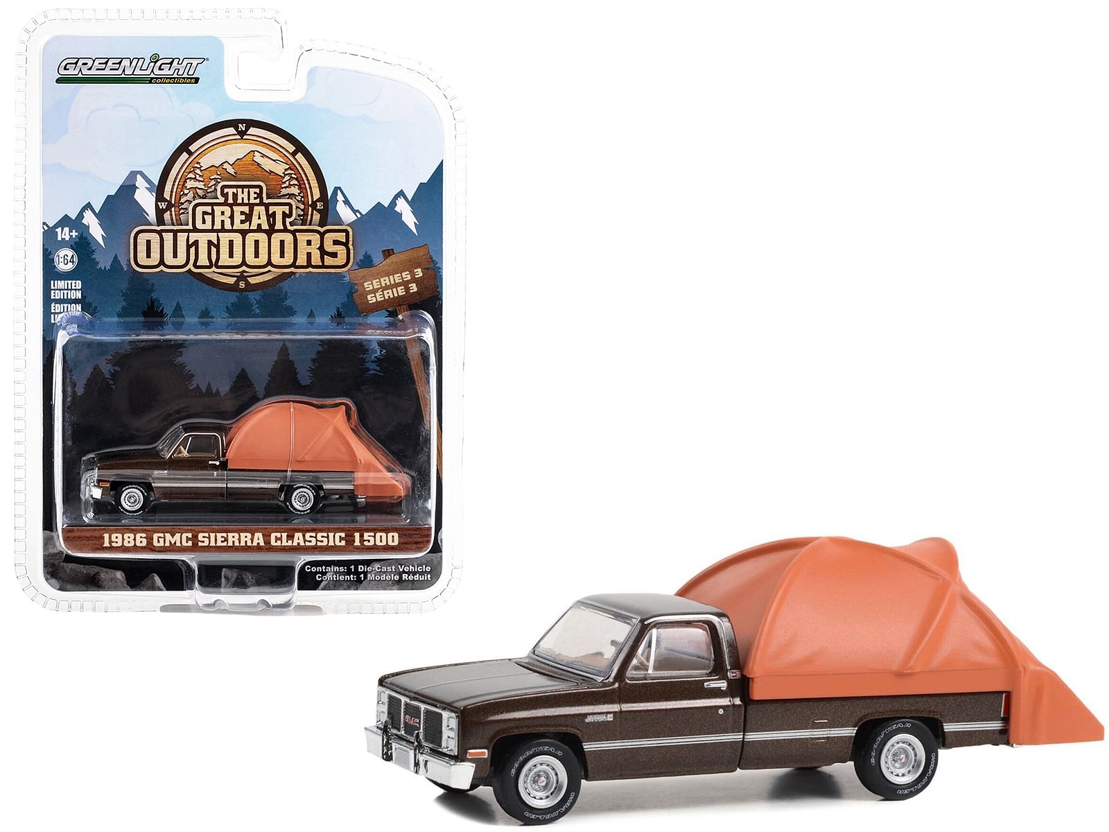 1986 GMC Sierra Classic 1500 Pickup Truck Dark Brown Metallic with Modern Truck Bed Tent “The Great Outdoors” Series 3 1/64 Diecast Model Car by Greenlight