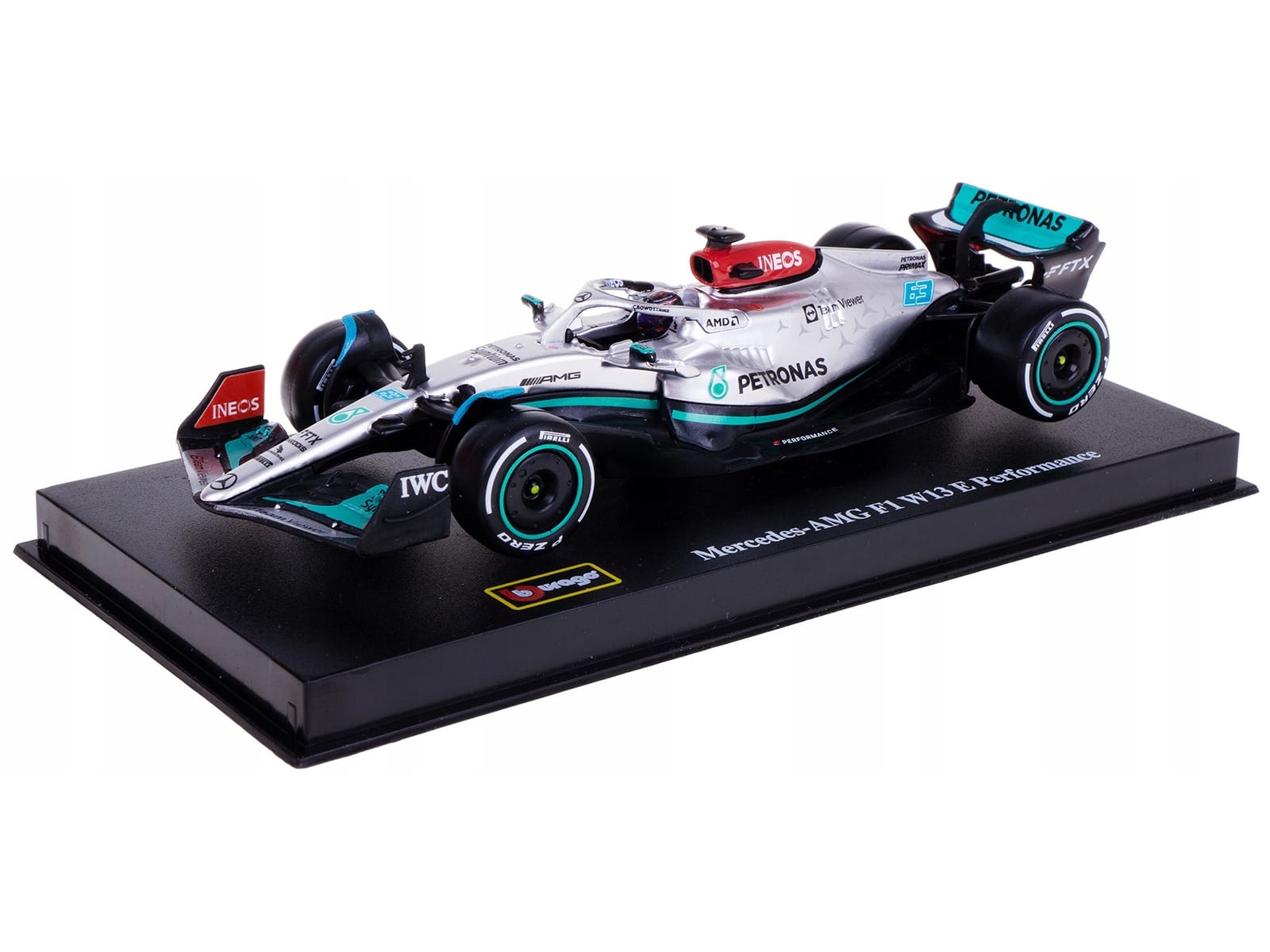Mercedes-AMG F1 W13 E Performance #63 George Russell "F1 Formula One World Championship" (2022) with Display Case 1/43 Diecast Model Car by Bburago - Image 2
