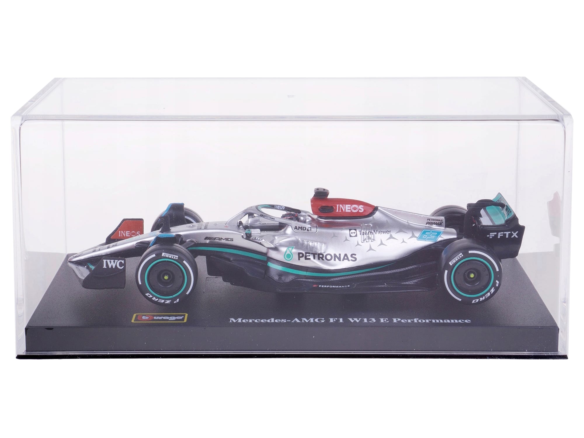 Mercedes-AMG F1 W13 E Performance #63 George Russell "F1 Formula One World Championship" (2022) with Display Case 1/43 Diecast Model Car by Bburago - Image 3