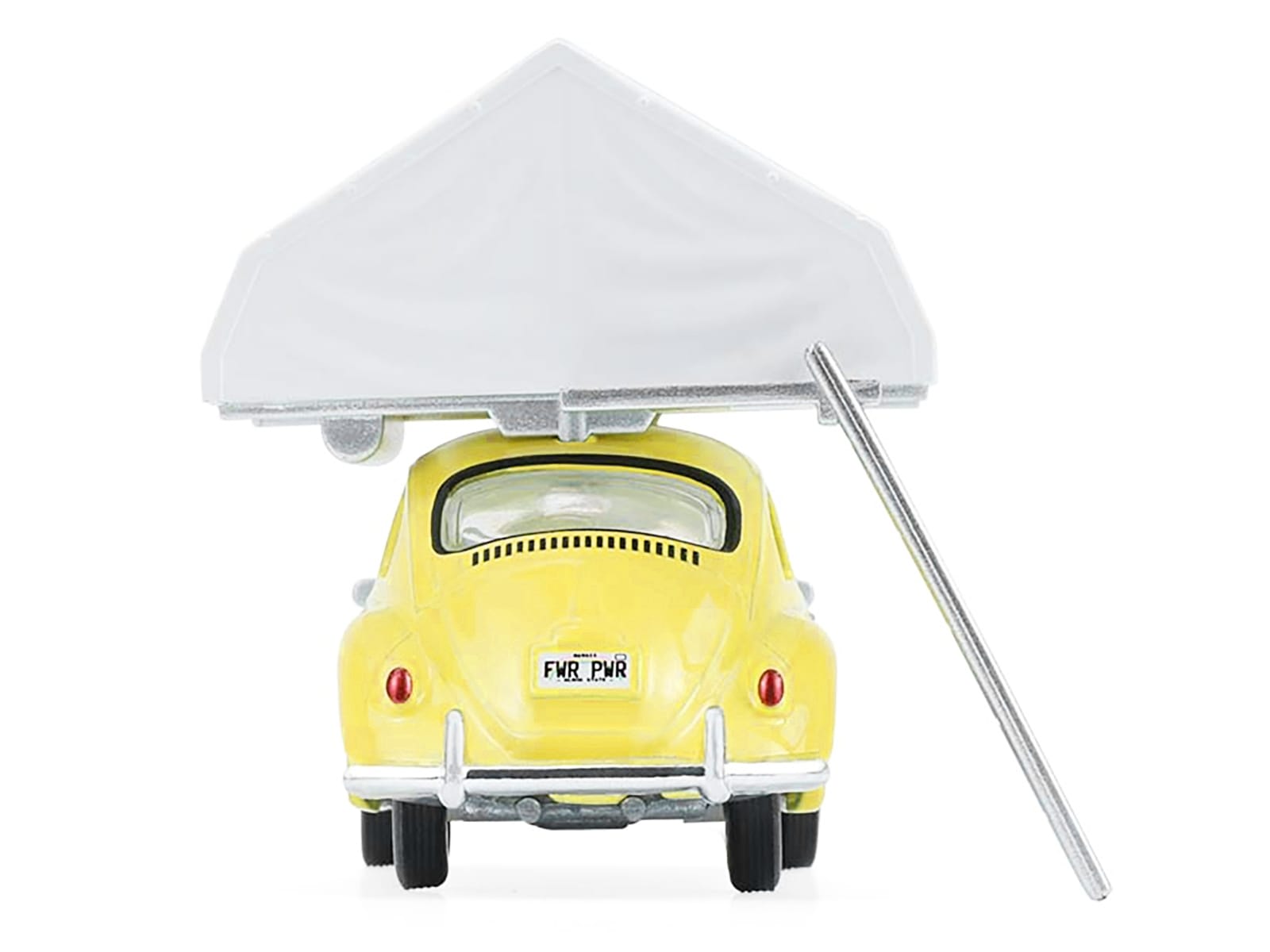Volkswagen Classic Beetle Yellow with White Flower Graphics and Interior with Camp'otel Cartop Sleeper Tent "The Great Outdoors" Series 4 1/64 Diecast Model Car by Greenlight - Image 4
