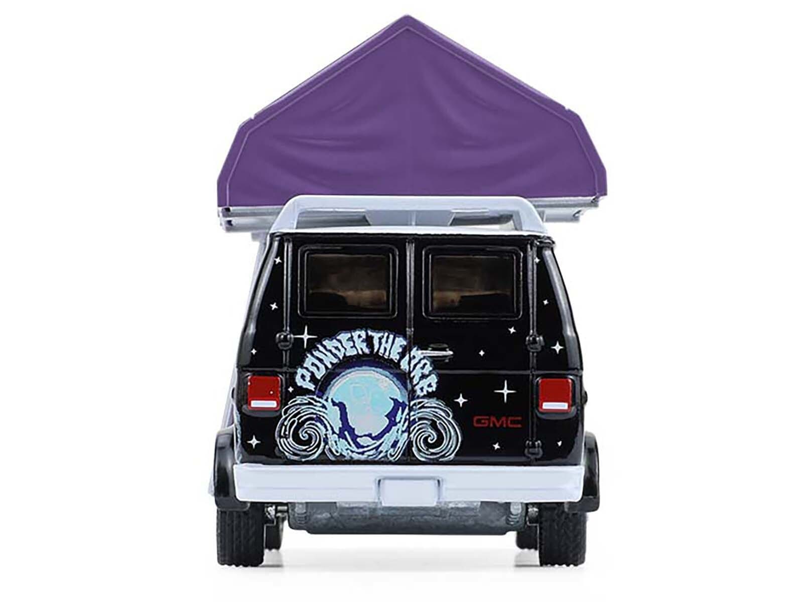 1978 GMC Vandura Custom Van Black with Wizard Graphics and White Top with Camp'otel Cartop Sleeper Tent "The Great Outdoors" Series 4 1/64 Diecast Model Car by Greenlight - Image 5