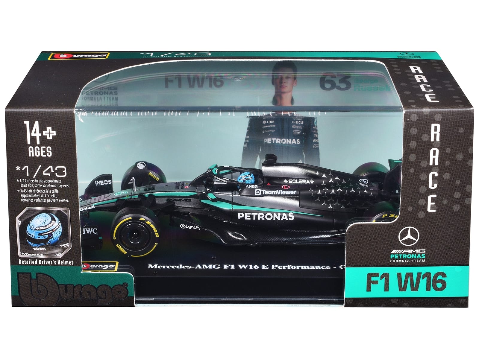 Mercedes-AMG F1 W16 E Performance #63 George Russell Formula One F1 "World Championship" (2025) 1/43 Diecast Model Car by Bburago - Image 3