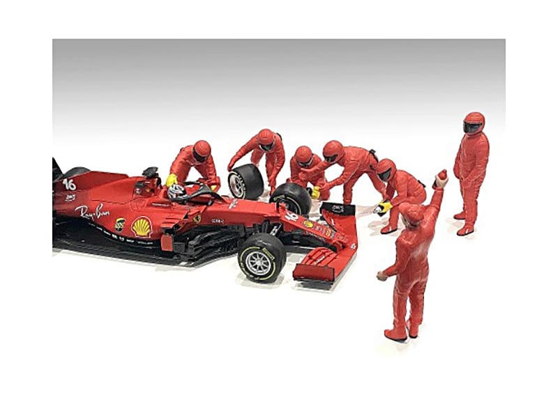 Formula One F1 Pit Crew 7 Figure Set Team Red Release III for 1/43 Scale Models by American Diorama - Image 2