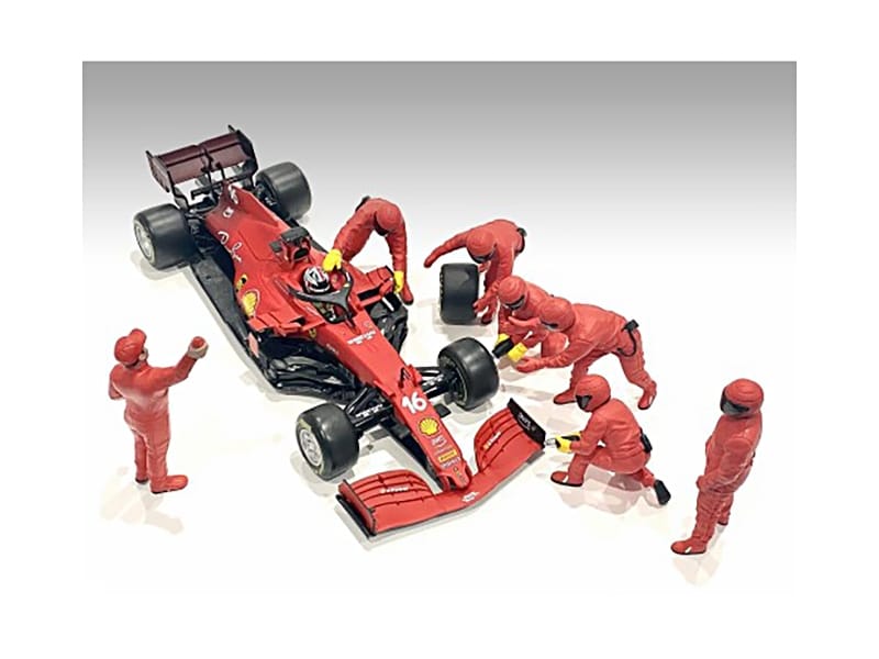 Formula One F1 Pit Crew 7 Figure Set Team Red Release III for 1/43 Scale Models by American Diorama - Image 3
