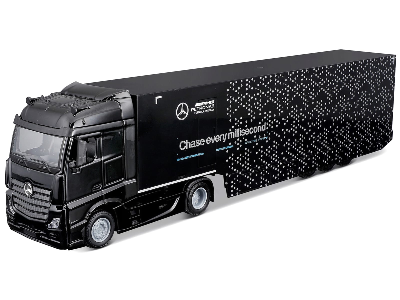 Mercedes-Benz Actros Gigaspace Car Transporter Black and Mercedes-AMG F1 W15 E Performance #63 George Russell "Petronas" Formula One F1 World Championship (2024) "Racing Hauler" Series 1/43 Diecast Model Car by Bburago - Image 2