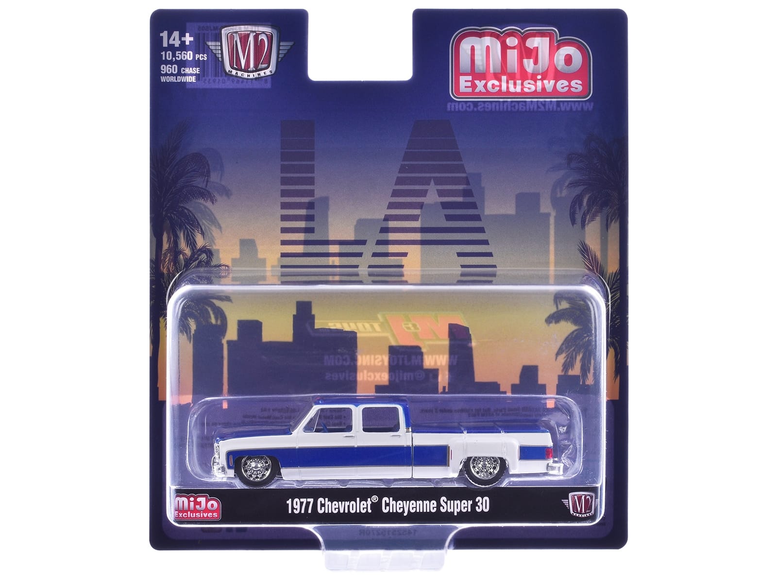 1977 Chevrolet Cheyenne Super 30 Pickup Truck White and Blue "LA" Limited Edition to 10560 pieces Worldwide 1/64 Diecast Model Car by M2 Machines - Image 3