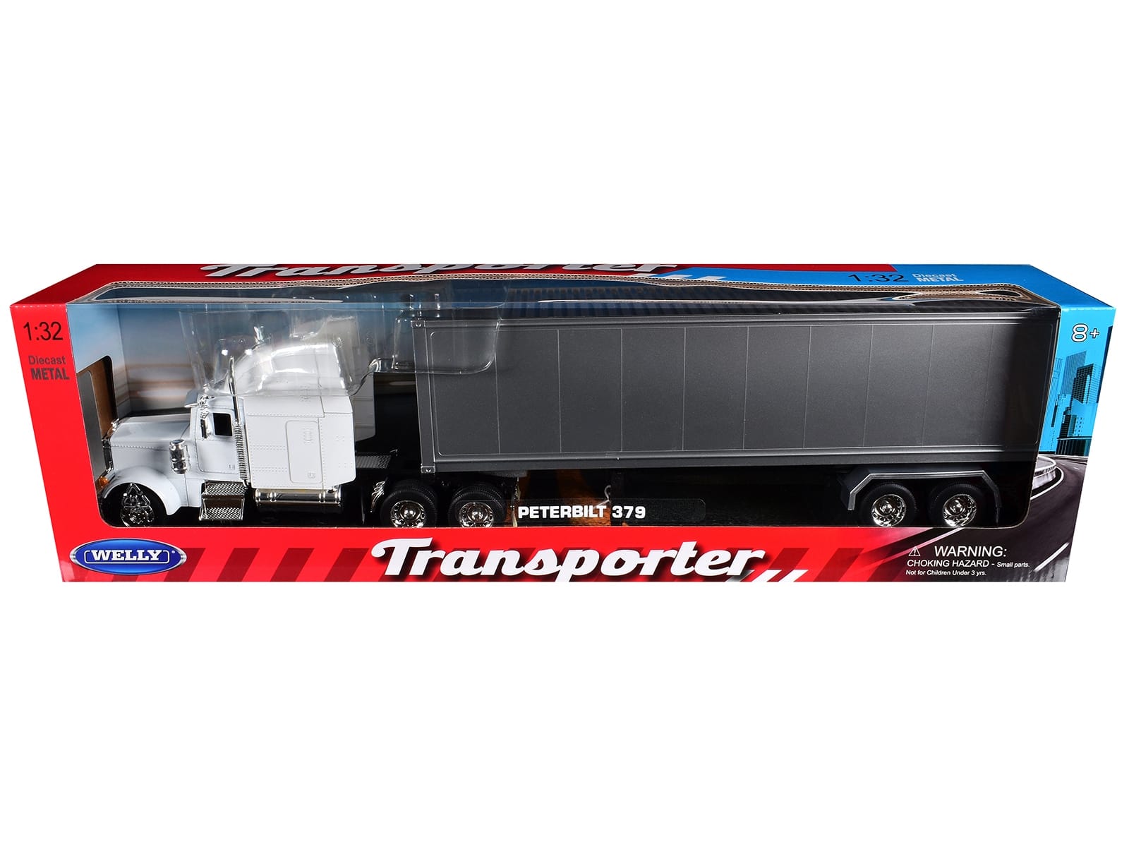 Peterbilt 379 Truck White with Silver Container "Transporter" Series 1/32 Diecast Model by Welly