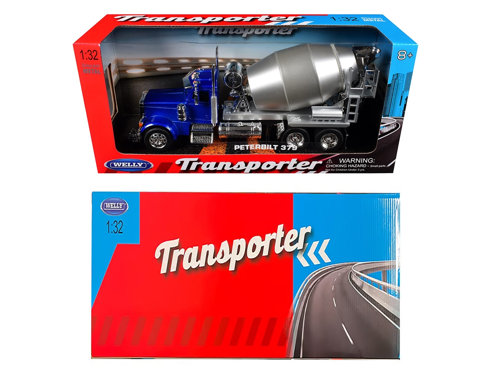 Peterbilt 379 Cement Mixer Blue Metallic with Chrome and Silver Mixer "Transporter" Series 1/32 Diecast Model by Welly - Image 3