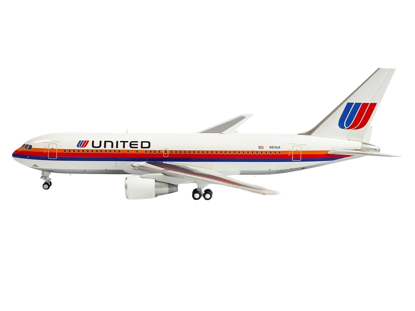 Boeing 767-200ER Commercial Aircraft "United Airlines" (N611UA) White with Stripes 1/400 Diecast Model by V1:400 - Image 2
