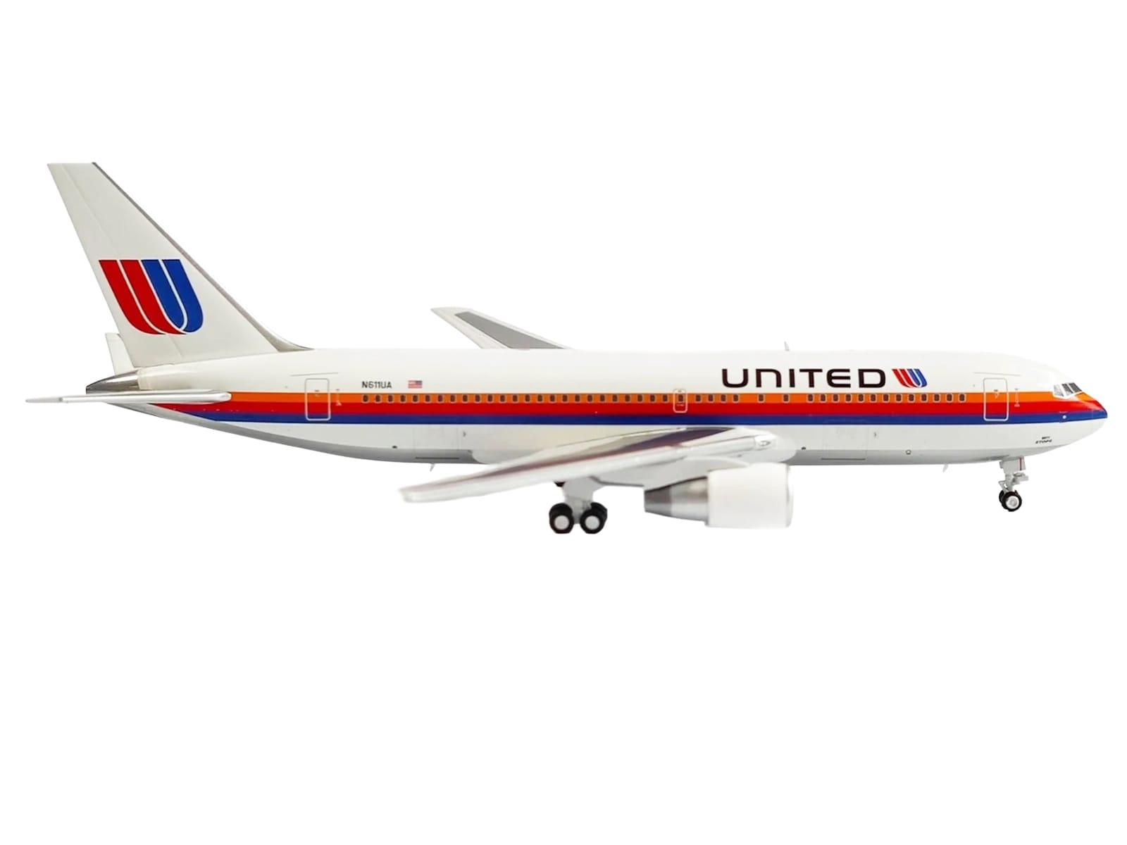 Boeing 767-200ER Commercial Aircraft "United Airlines" (N611UA) White with Stripes 1/400 Diecast Model by V1:400 - Image 3