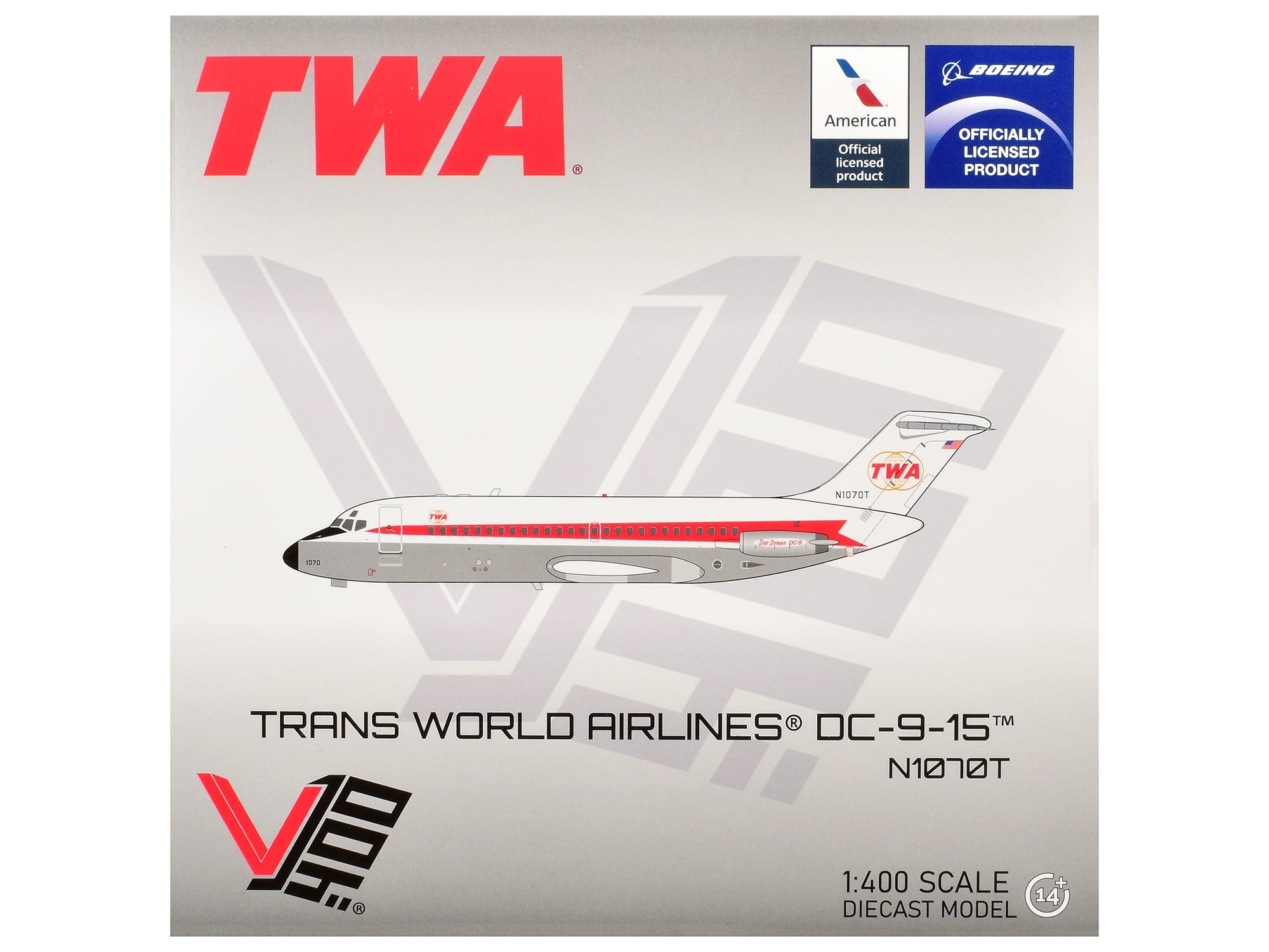 McDonnell Douglas DC-9-15 Commercial Aircraft "Trans World Airlines" (N1070T) White with Red Stripes 1/400 Diecast Model by V1:400