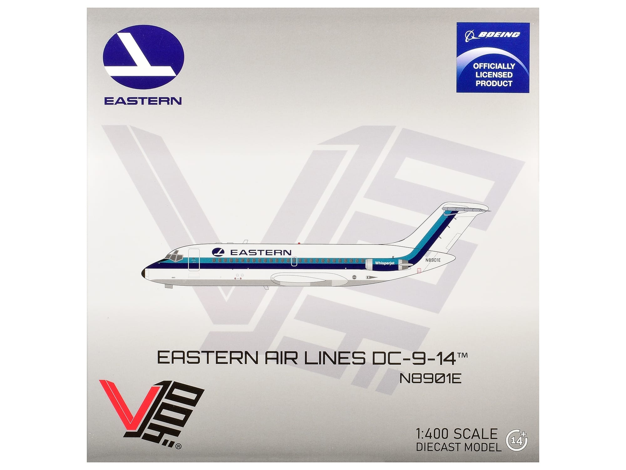 McDonnell Douglas DC-9-14 Commercial Aircraft "Eastern Air Lines" (N8901E) White with Blue Stripes 1/400 Diecast Model by V1:400