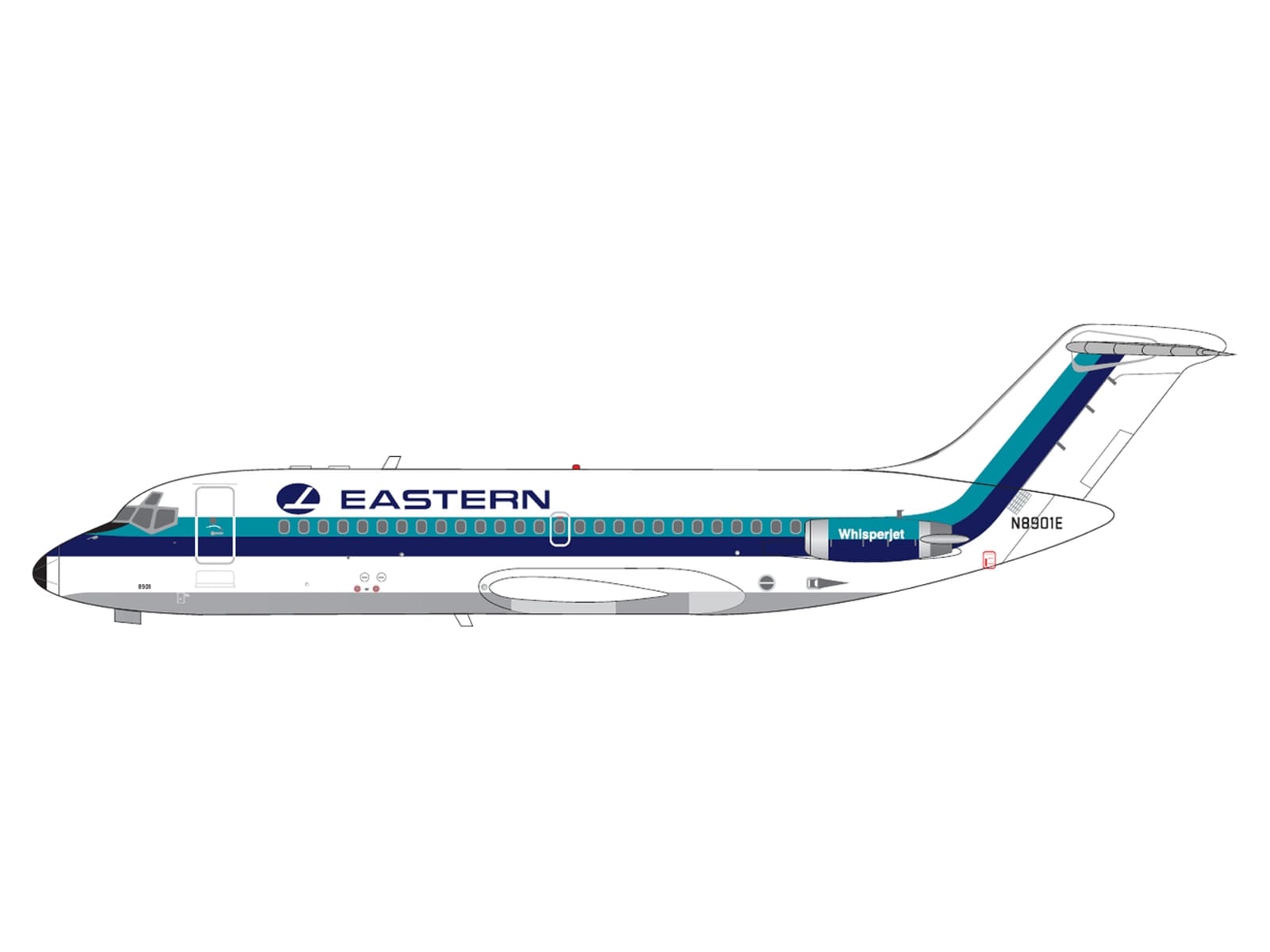 McDonnell Douglas DC-9-14 Commercial Aircraft "Eastern Air Lines" (N8901E) White with Blue Stripes 1/400 Diecast Model by V1:400 - Image 2