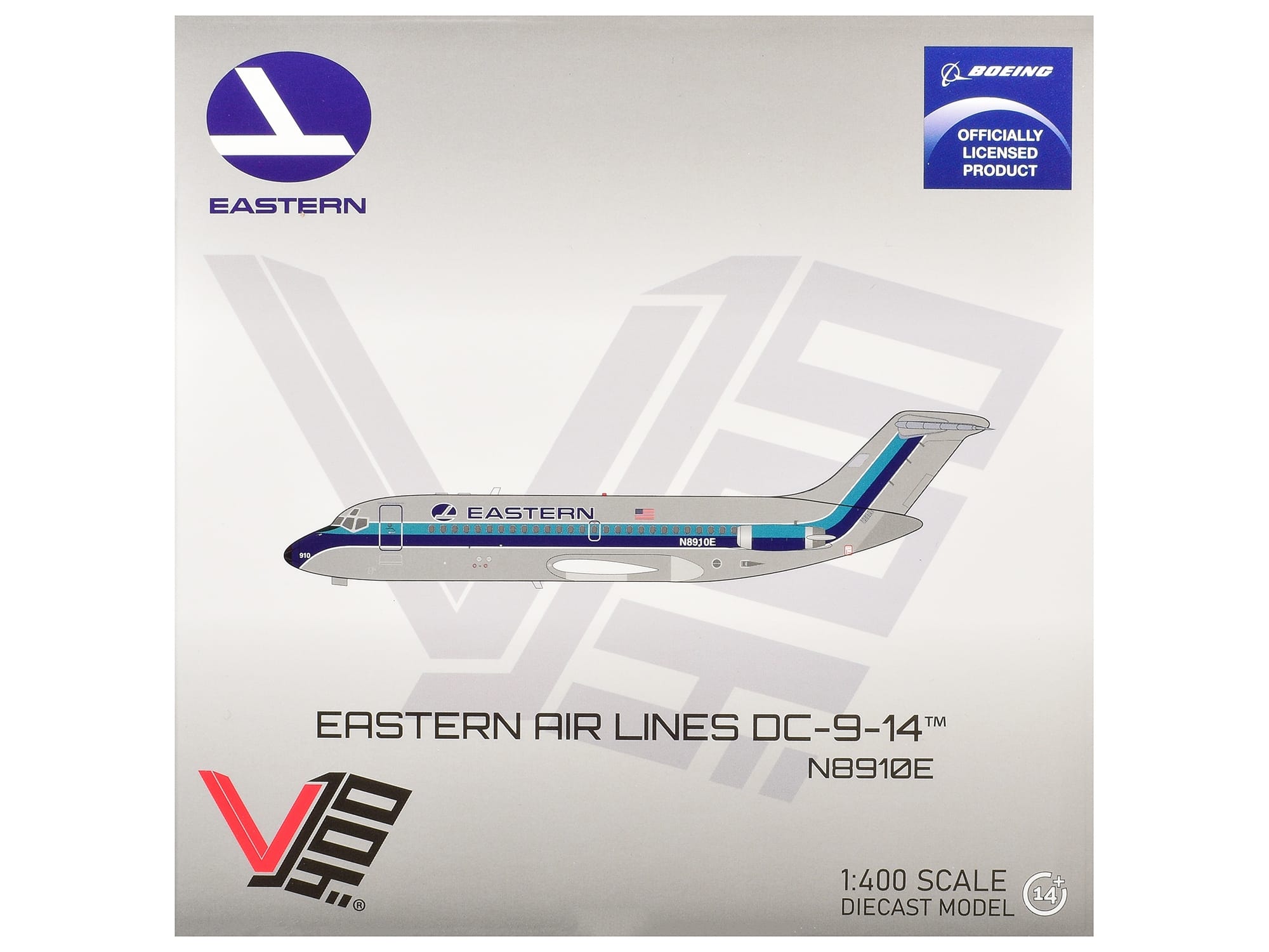 McDonnell Douglas DC-9-14 Commercial Aircraft "Eastern Air Lines" (N8910E) Silver with Blue Stripes 1/400 Diecast Model by V1:400