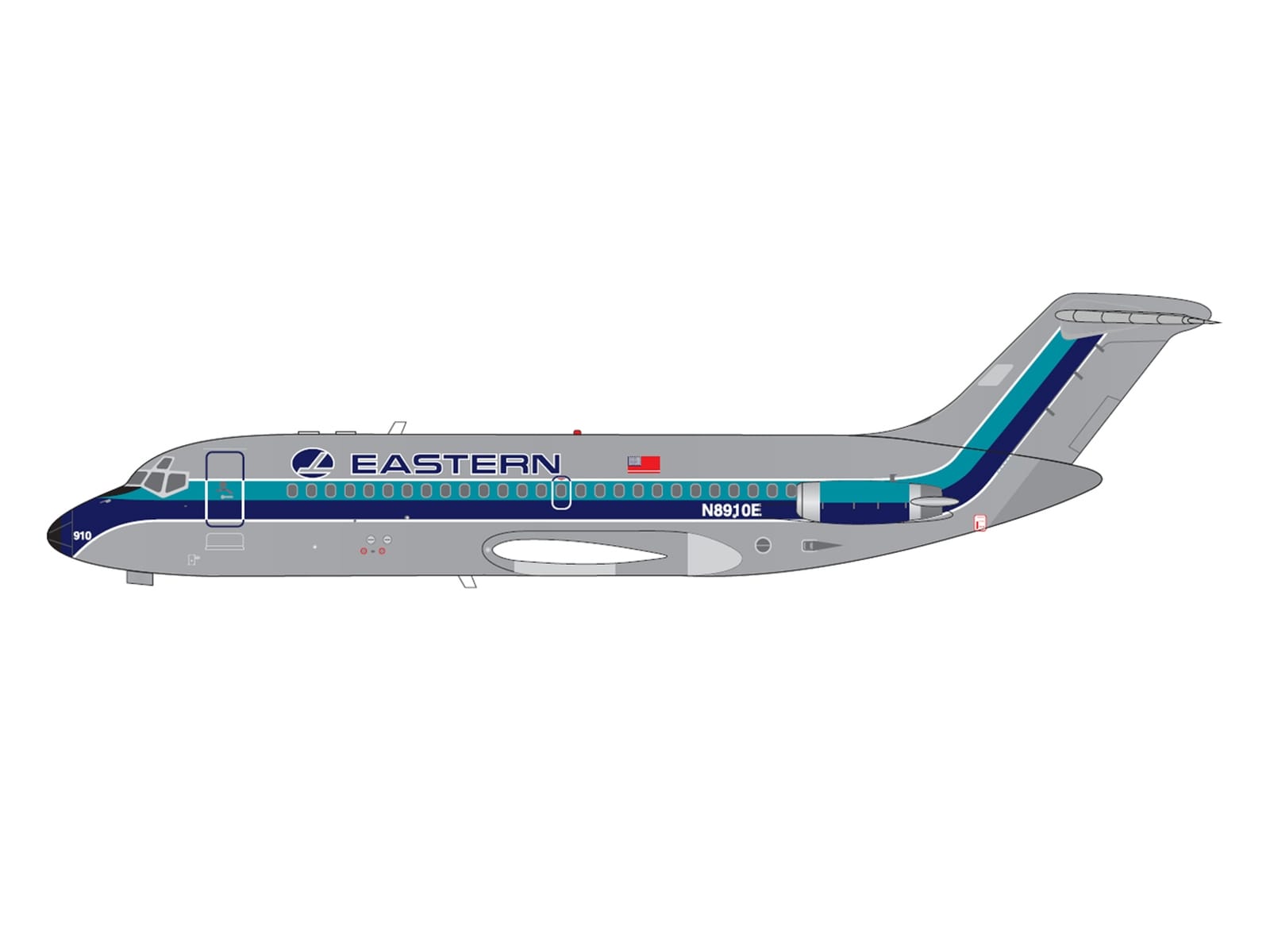 McDonnell Douglas DC-9-14 Commercial Aircraft "Eastern Air Lines" (N8910E) Silver with Blue Stripes 1/400 Diecast Model by V1:400 - Image 2