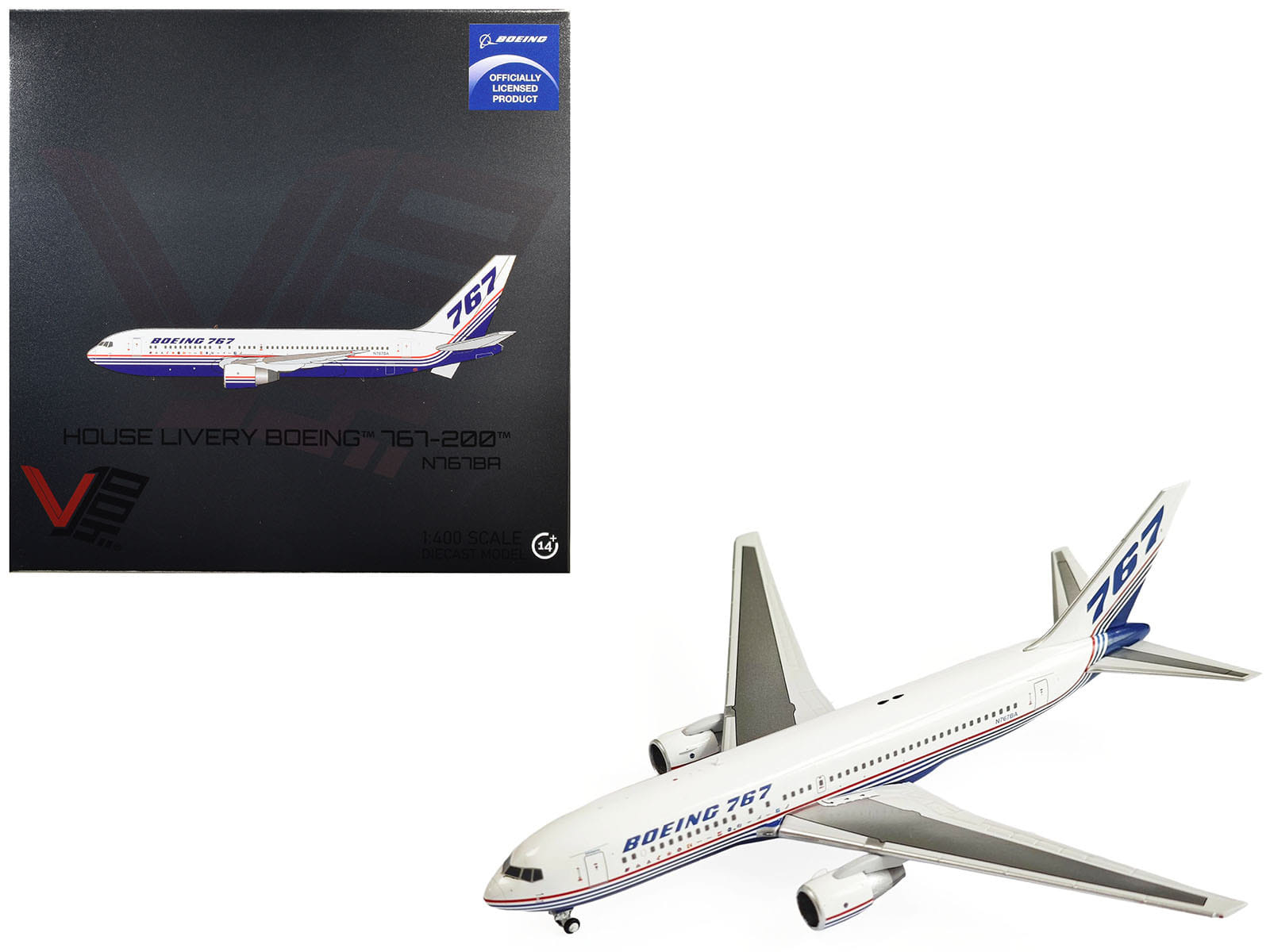 Boeing 767-200 Commercial Aircraft "Boeing House Livery" (N767BA) White with Blue and Red Stripes 1/400 Diecast Model by V1:400
