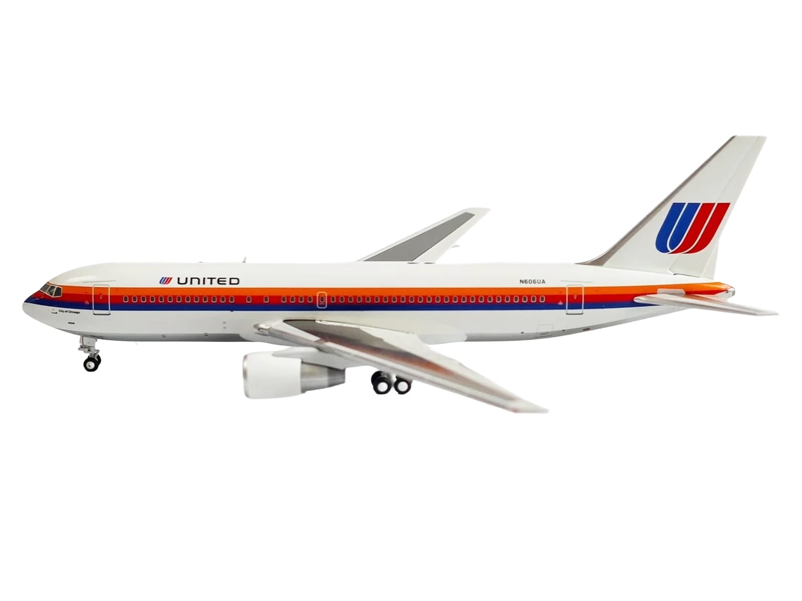 Boeing 767-200 Commercial Aircraft "United Airlines" (N606UA) White with Stripes 1/400 Diecast Model by V1:400 - Image 2