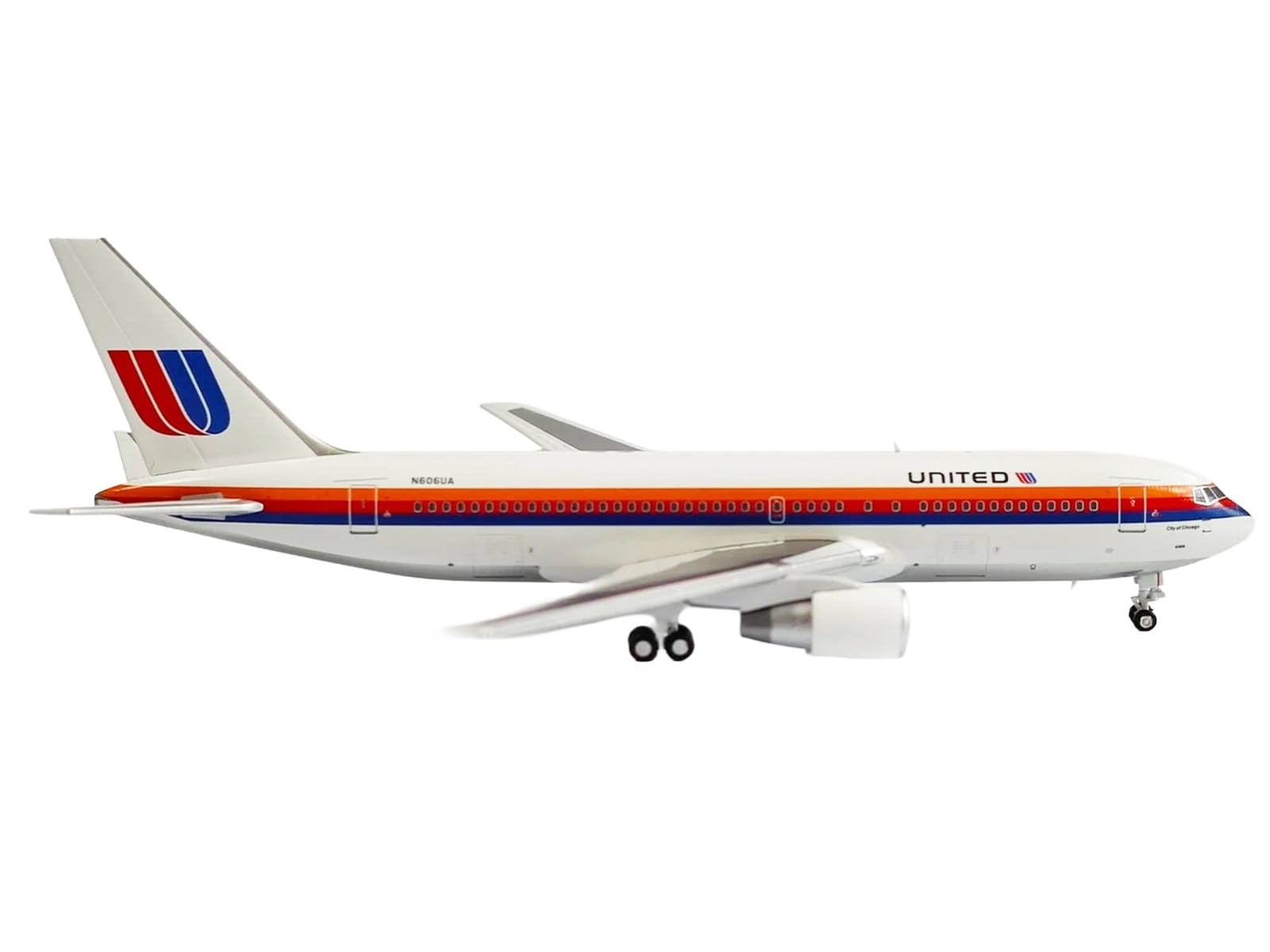 Boeing 767-200 Commercial Aircraft "United Airlines" (N606UA) White with Stripes 1/400 Diecast Model by V1:400 - Image 3