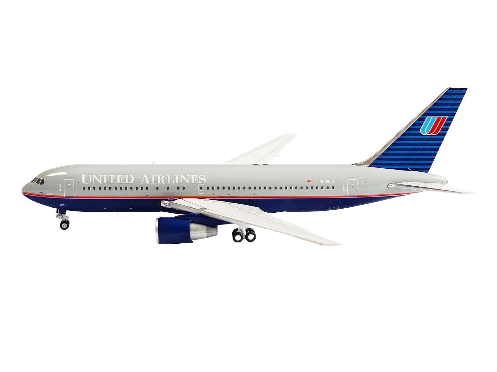 Boeing 767-200ER Commercial Aircraft "United Airlines" (N609UA) Gray with Blue Tail 1/400 Diecast Model by V1:400 - Image 2