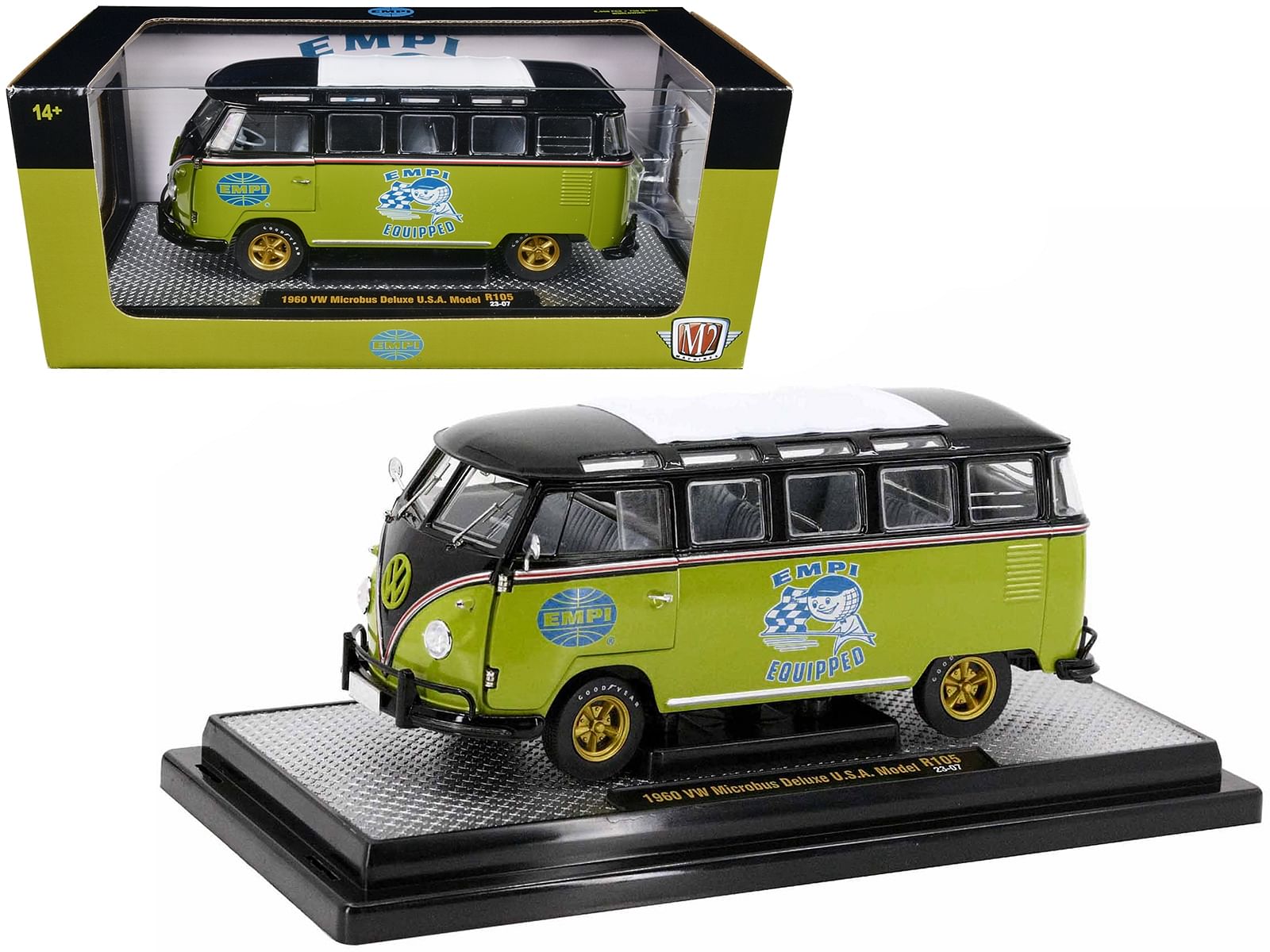 1960 Volkswagen Microbus Deluxe U.S.A. Model Lime Green and Black “EMPI Equipped” Limited Edition to 6550 pieces Worldwide 1/24 Diecast Model Car by M2 Machines