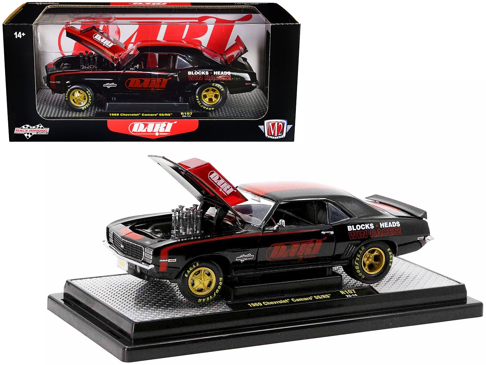 1969 Chevrolet Camaro SS 396 Black with Bright Red Stripes “Dart Machinery” Limited Edition to 5250 pieces Worldwide 1/24 Diecast Model Car by M2 Machines