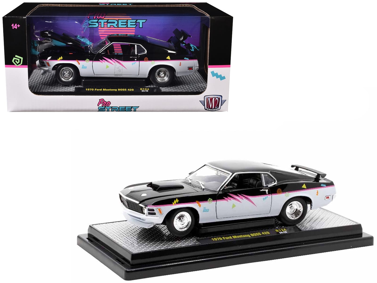 1970 Ford Mustang BOSS 429 "Pro Street" Black and Gray with Graphics Limited Edition to 6650 pieces Worldwide 1/24 Diecast Model Car by M2 Machines - Image 2