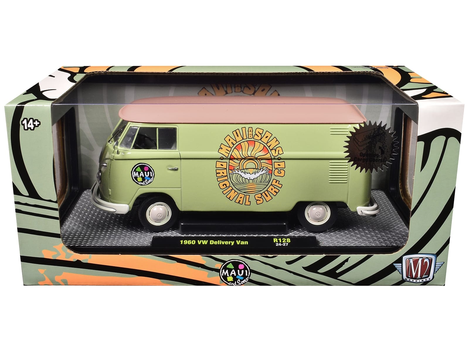 1960 Volkswagen Delivery Van "Maui & Sons" Light Olive Green with Salmon Top Limited Edition to 6650 pieces Worldwide 1/24 Diecast Model Car by M2 Machines - Image 2