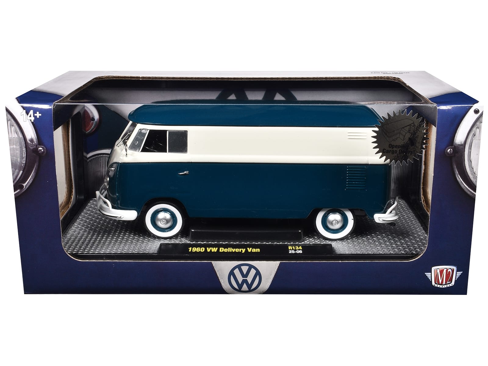 1960 Volkswagen Delivery Van Blue and White Limited Edition to 6650 pieces Worldwide 1/24 Diecast Model Car by M2 Machines - Image 3
