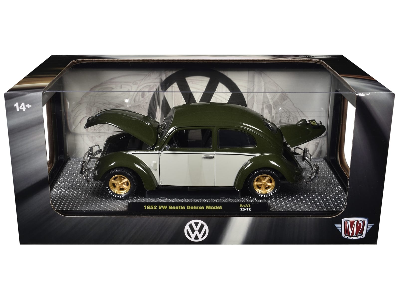 1952 Volkswagen Beetle Deluxe Model Dark Green with Beige Sides Limited Edition to 5250 pieces Worldwide 1/24 Diecast Model Car by M2 Machines - Image 3