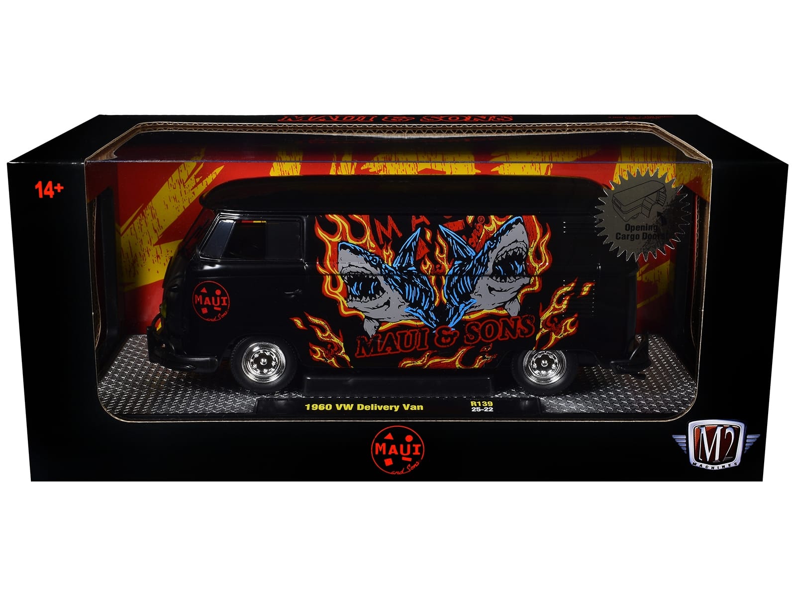 1960 Volkswagen Delivery Van "Maui & Sons" Black with Graphics Limited Edition to 4050 pieces Worldwide 1/24 Diecast Model Car by M2 Machines - Image 3