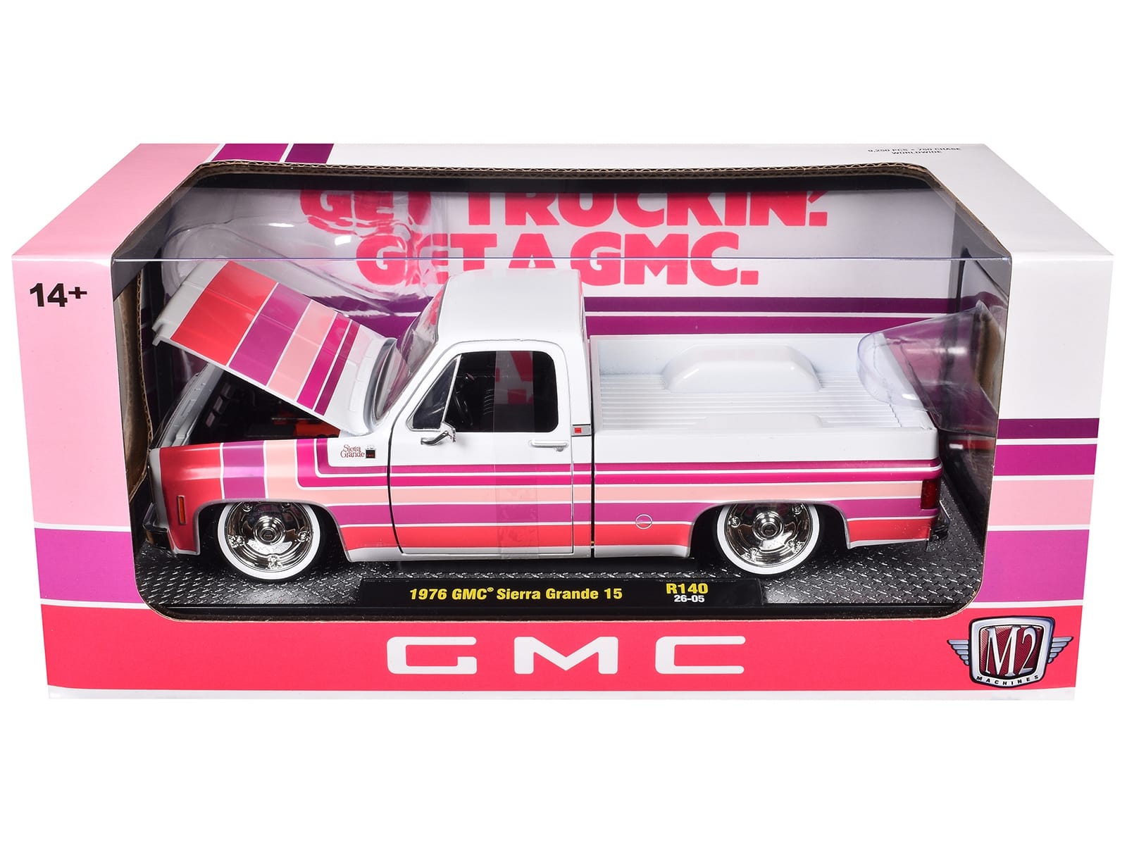 1976 GMC Sierra Grande 15 Pickup Truck White with Stripes Limited Edition to 9250 pieces Worldwide 1/24 Diecast Model Car by M2 Machines - Image 3