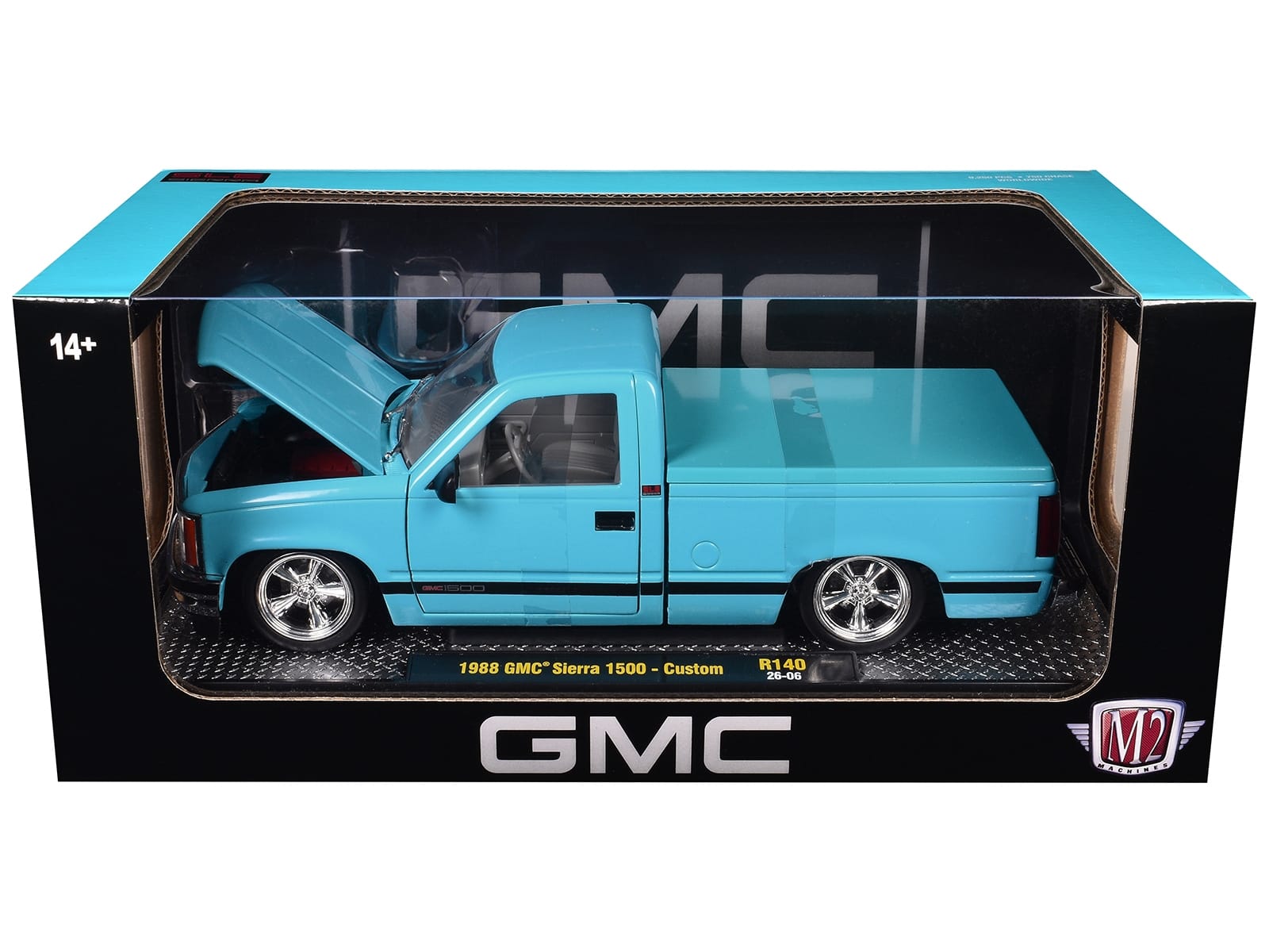 1988 GMC Sierra 1500 Custom Pickup Truck Light Blue with Black Stripes Limited Edition to 9250 pieces Worldwide 1/24 Diecast Model Car by M2 Machines - Image 3
