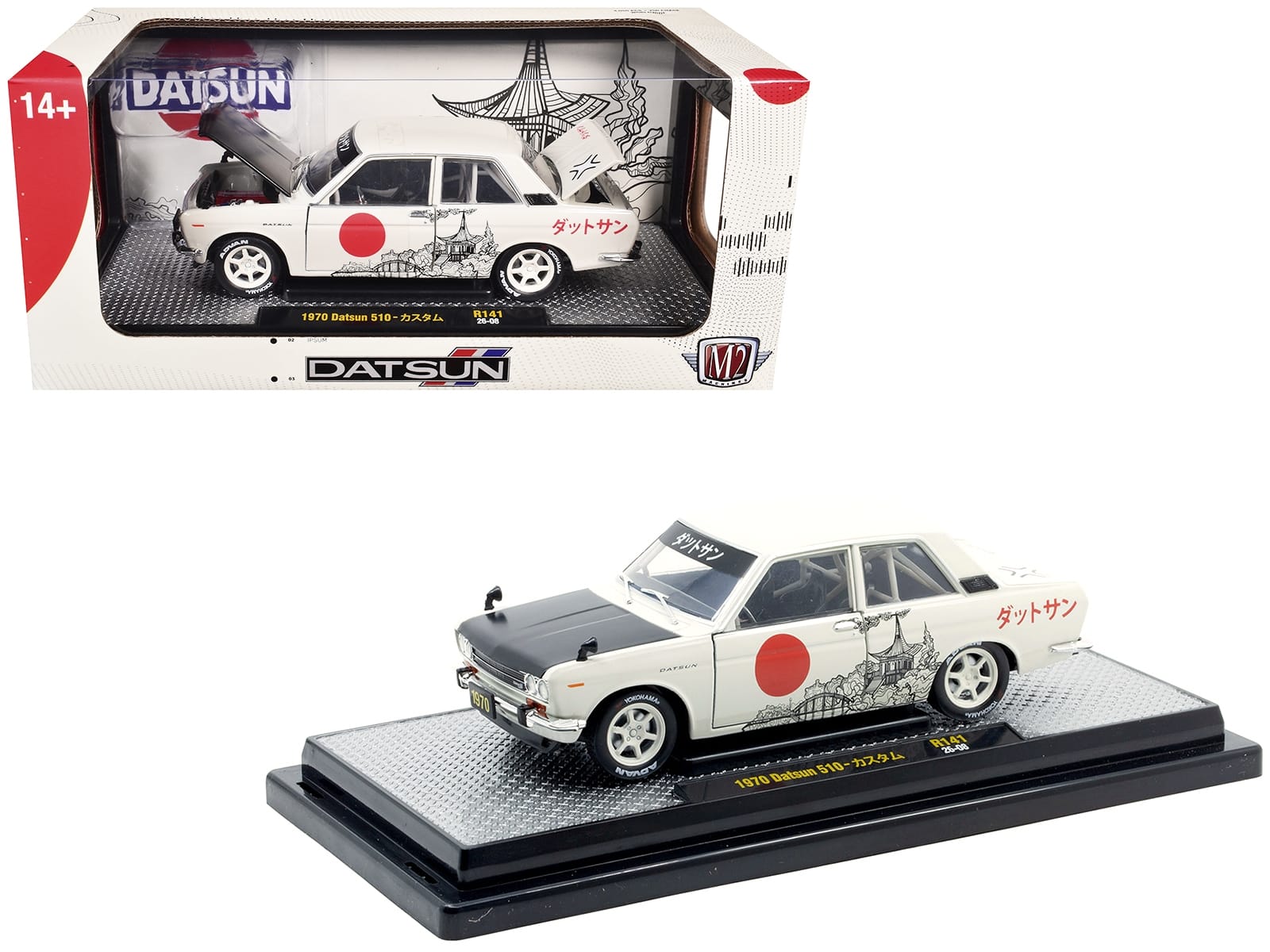 1970 Datsun 510 Light Gray with Japanese Graphics Limited Edition to 4050 pieces Worldwide 1/24 Diecast Model Car by M2 Machines