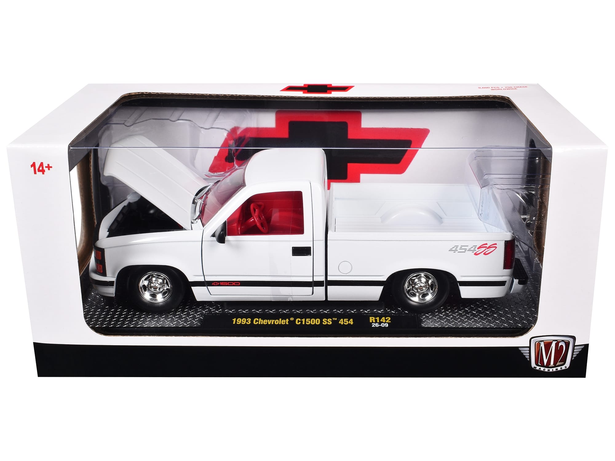 1993 Chevrolet C1500 SS 454 Pickup Truck White with Red Interior Limited Edition to 9600 pieces Worldwide 1/24 Diecast Model Car by M2 Machines - Image 3