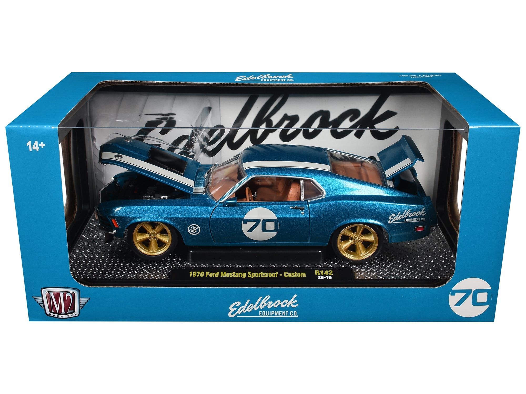 1970 Ford Mustang Sportsroof #70 Blue Metallic with White Stripes Limited Edition to 4050 pieces Worldwide 1/24 Diecast Model Car by M2 Machines - Image 3