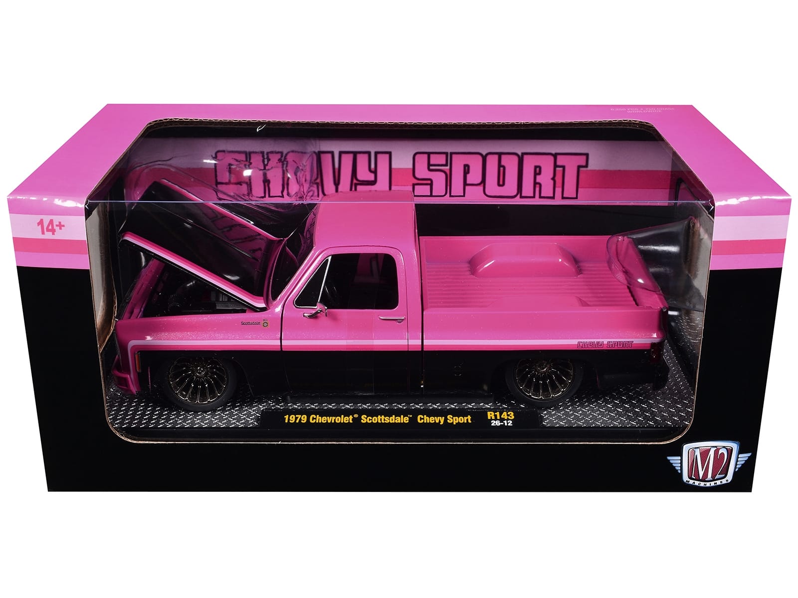 1979 Chevrolet Scottsdale Pickup Truck "Chevy Sport" Pink and Black Limited Edition to 6250 pieces Worldwide 1/24 Diecast Model Car by M2 Machines - Image 3