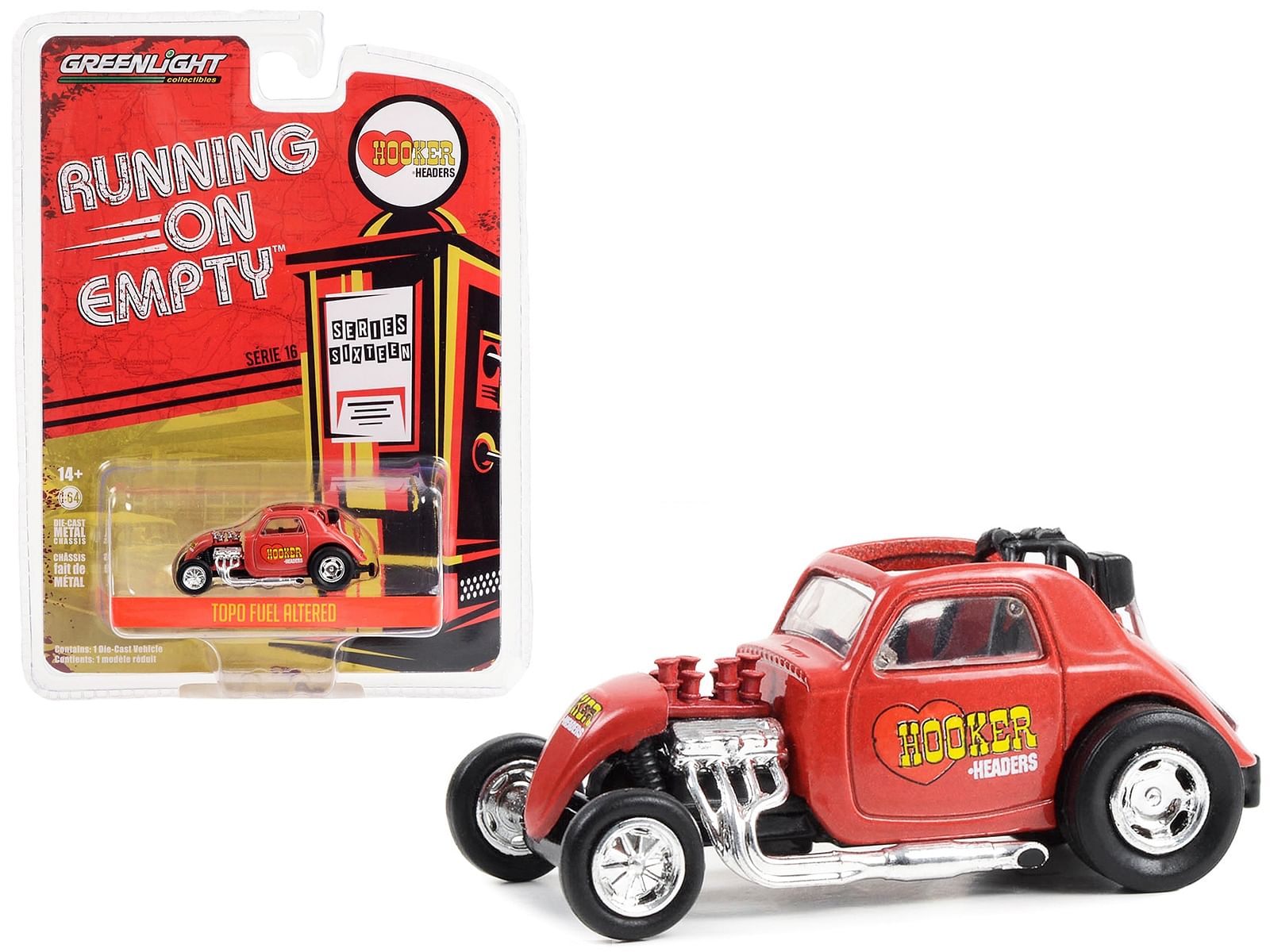 Topo Fuel Altered Dragster Red “Hooker Headers” “Running on Empty” Series 16 1/64 Diecast Model Car by Greenlight