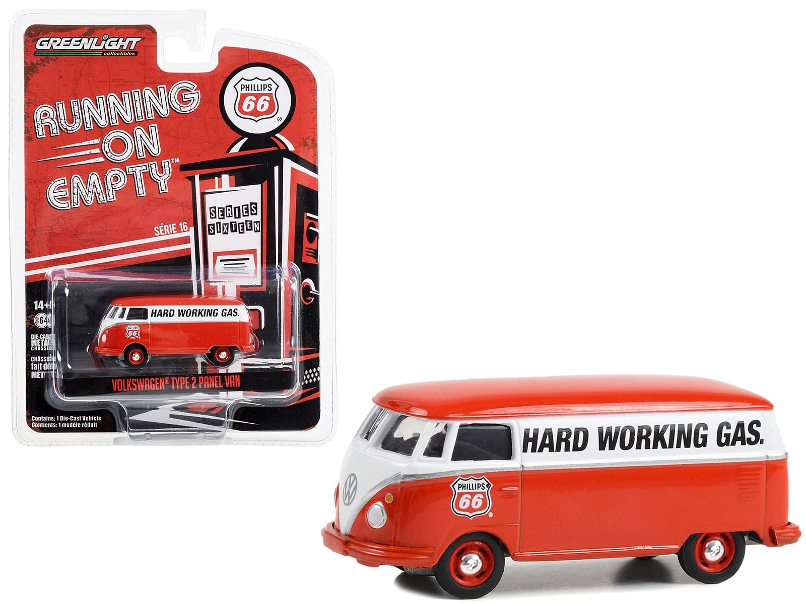 Volkswagen Type 2 Panel Van Red and White “Phillips 66 Service” “Running on Empty” Series 16 1/64 Diecast Model Car by Greenlight