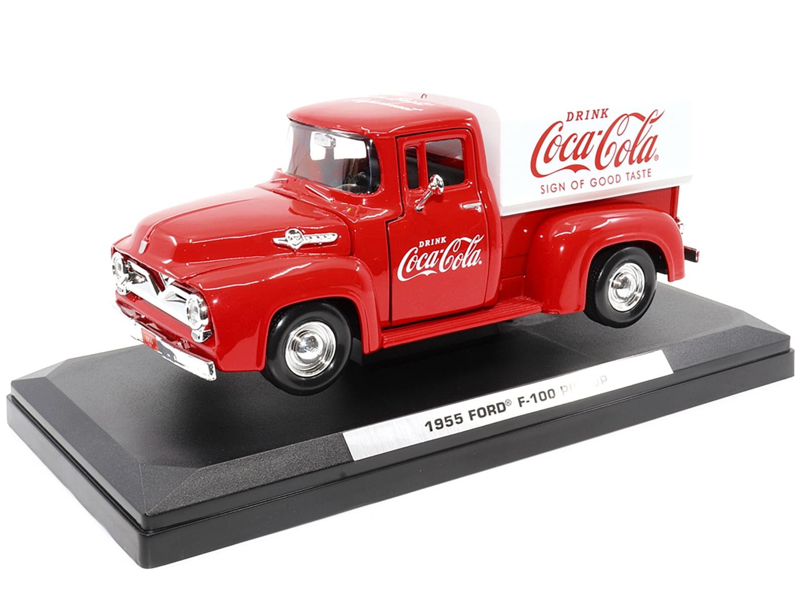 1955 Ford F-100 Pickup Truck Red with White Canopy “Drink Coca-Cola” 1/24 Diecast Model Car by Motor City Classics