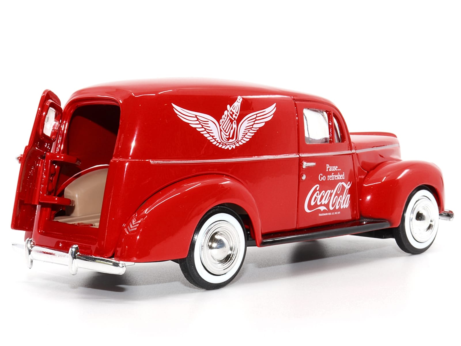 1940 Ford Sedan Cargo Van Red "Pause... Go Refreshed Coca-Cola" with Vending Machine Accessory 1/24 Diecast Model Car by Motor City Classics - Image 3