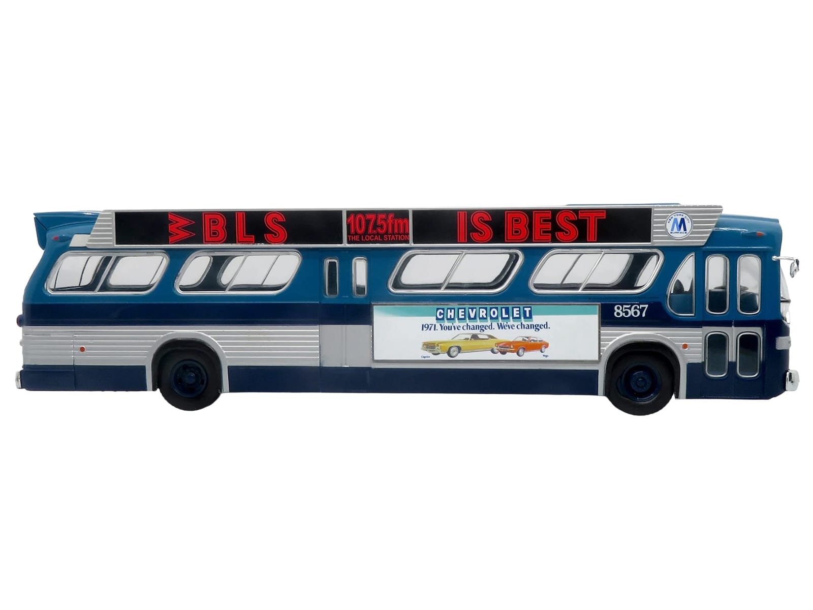 1963 GM TDH-5303 Transit Bus "MTA New York City Surface Transit" Blue Two-Tone with Graphics "The Bus & Motorcoach Collection" Limited Edition to 504 pieces Worldwide 1/43 Plastic Model by Iconic Replicas - Image 2