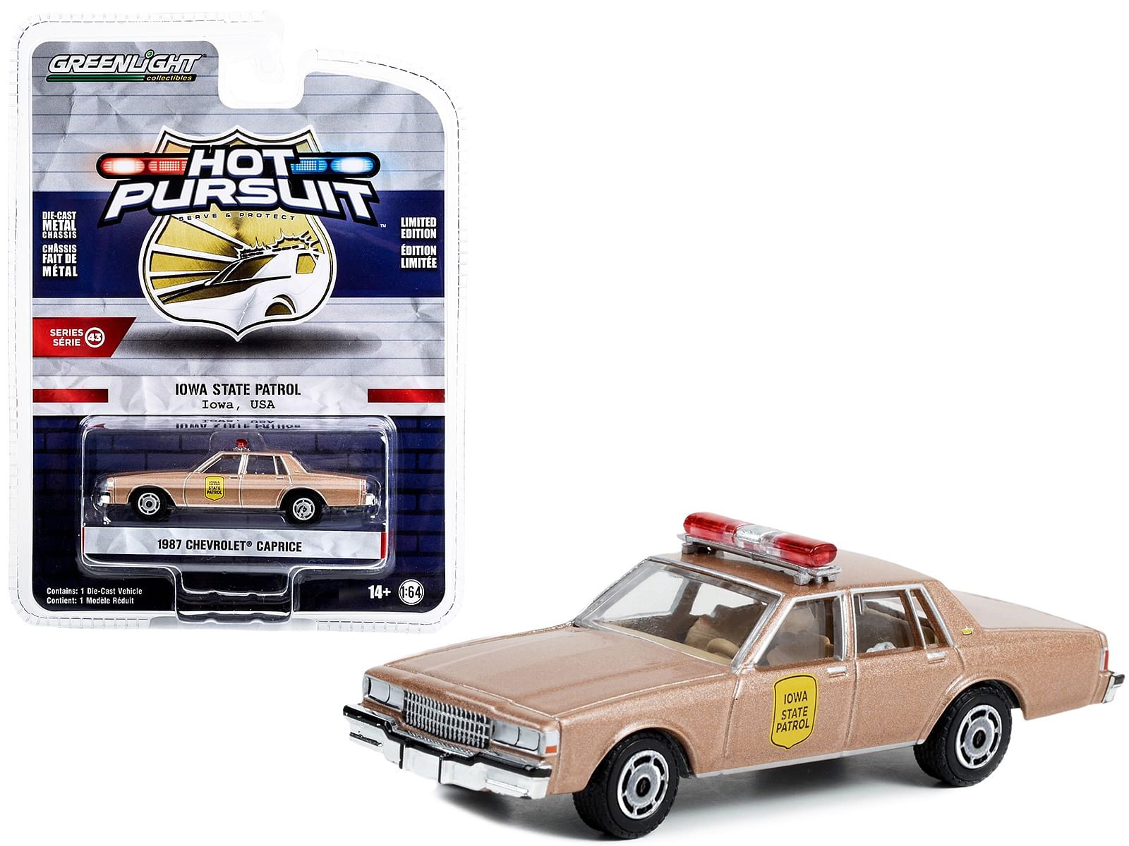 1987 Chevrolet Caprice Beige Metallic “Iowa State Patrol” “Hot Pursuit” Series 43 1/64 Diecast Model Car by Greenlight