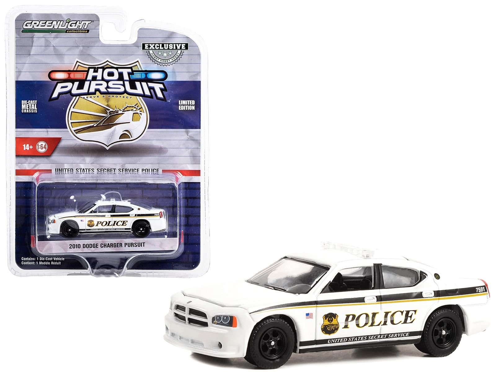 2010 Dodge Charger Pursuit White “United States Secret Service Police” Washington DC “Hot Pursuit” Special Edition 1/64 Diecast Model Car by Greenlight