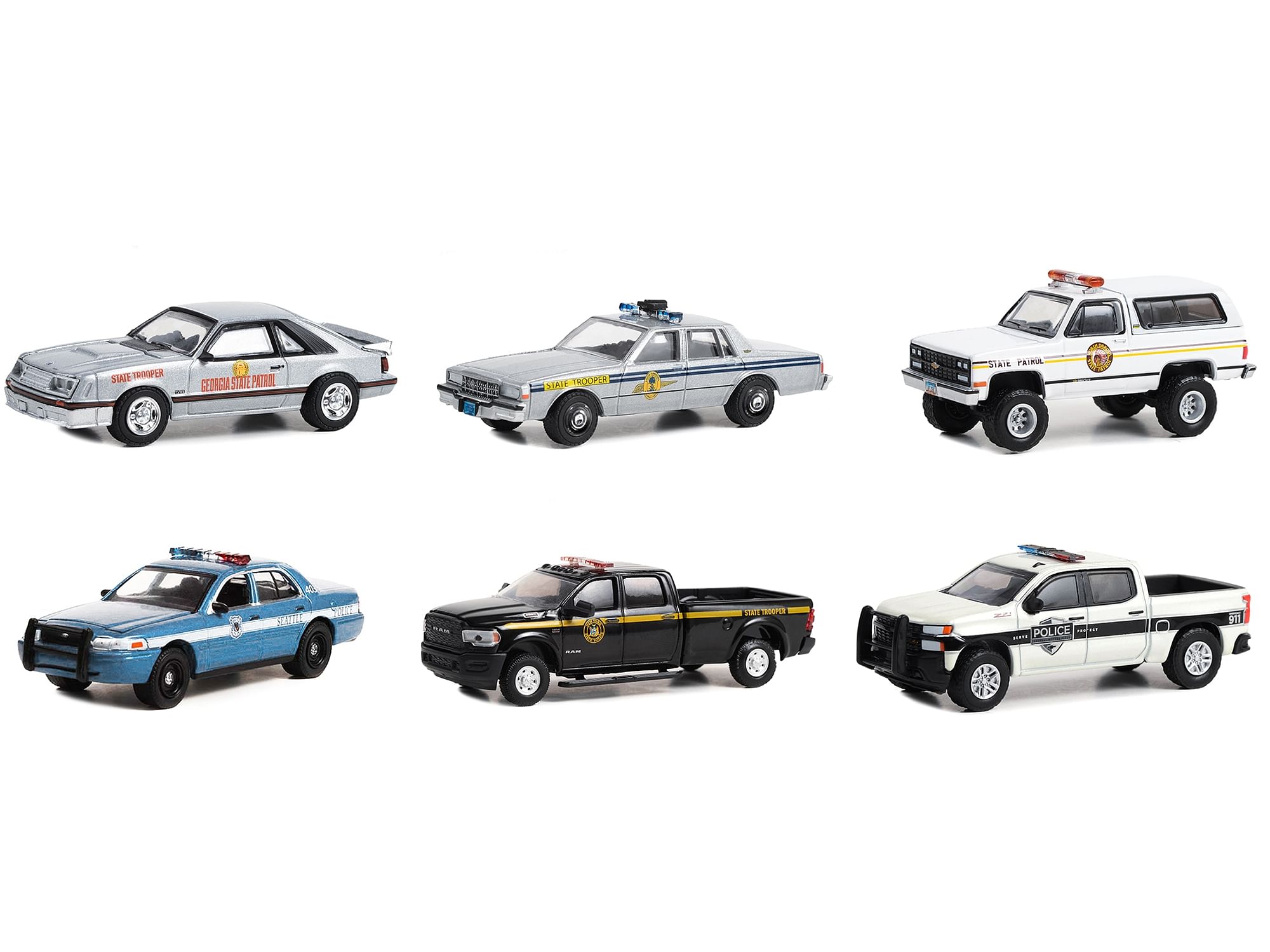 “Hot Pursuit” Set of 6 Police Cars Series 44 1/64 Diecast Model Cars by Greenlight