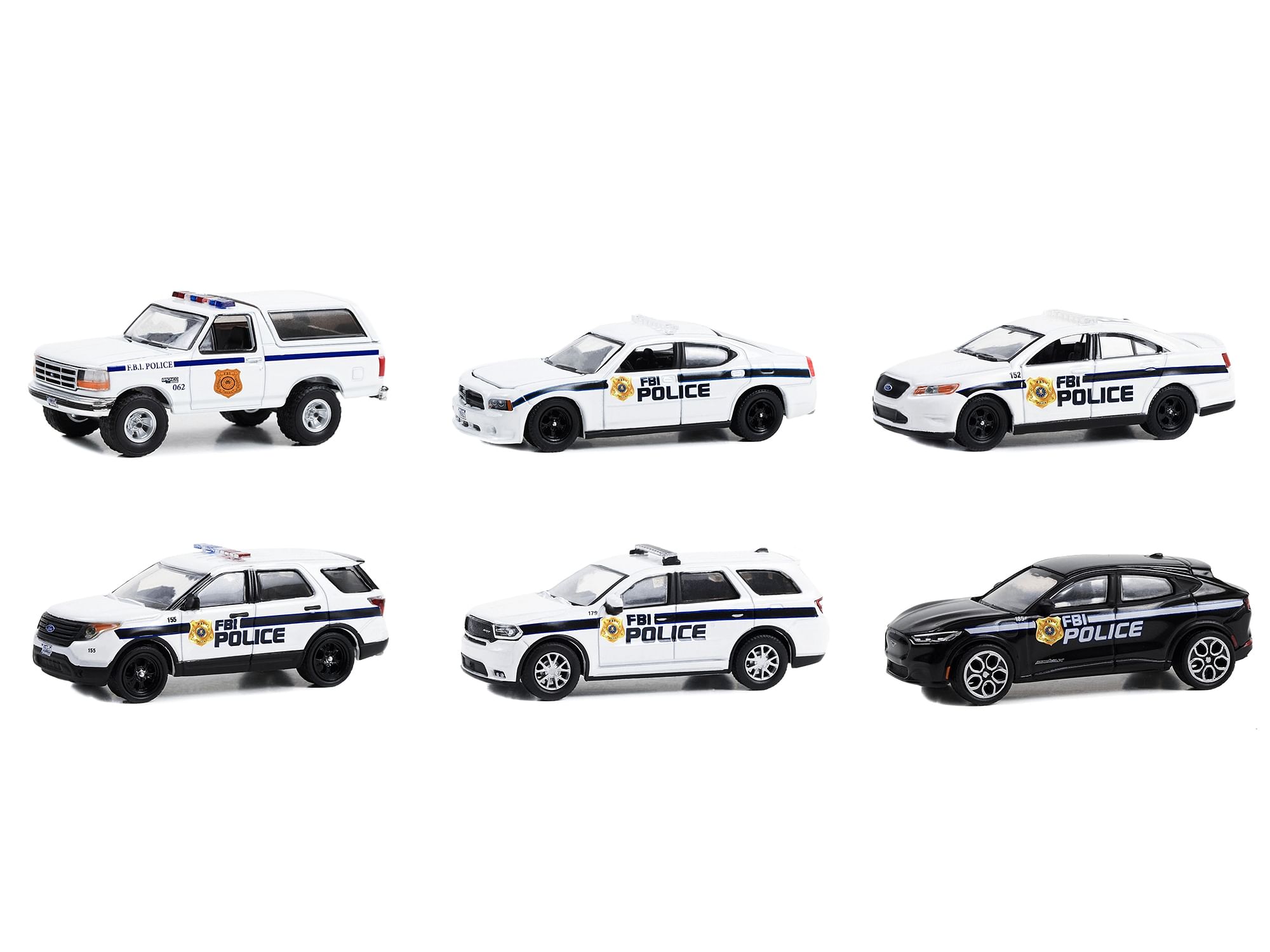 “Hot Pursuit” Special Edition “FBI Police (Federal Bureau of Investigation Police)” Set of 6 Police Cars 1/64 Diecast Model Cars by Greenlight