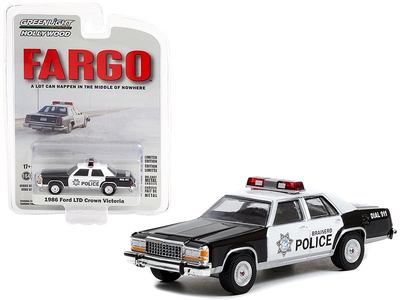 1986 Ford LTD Crown Victoria White and Black “Brainerd Police” (Minnesota) “Fargo” (1996) Movie “Hollywood Series” Release 35 1/64 Diecast Model Car by Greenlight