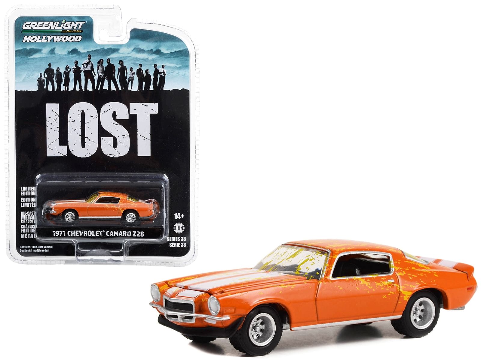 1971 Chevrolet Camaro Z/28 Orange with White Stripes (Dirty Version) “Lost” (2004-2010) TV Series “Hollywood Series” Release 38 1/64 Diecast Model Car by Greenlight