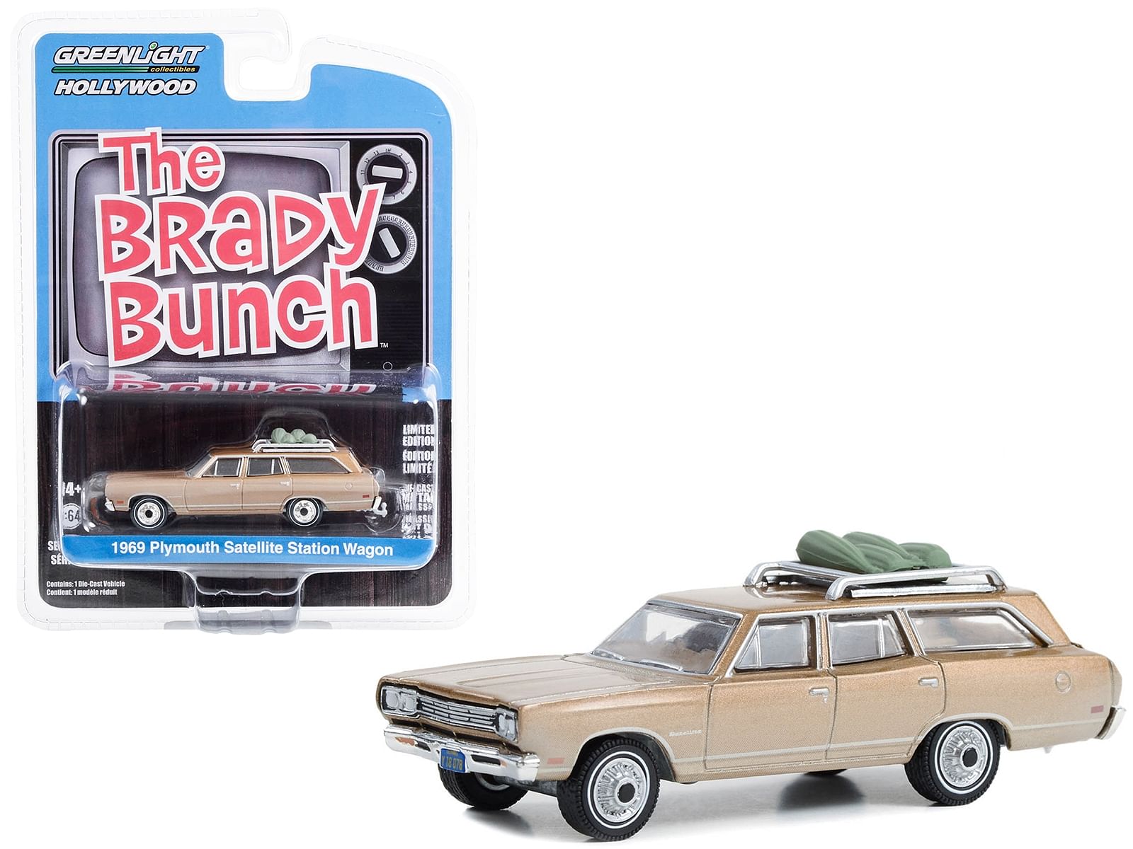 1969 Plymouth Satellite Station Wagon Gold Metallic with Rooftop Camping Equipment (Dirty Version) “The Brady Bunch” (1969-1974) TV Series “Hollywood Series” Release 39 1/64 Diecast Model Car by Greenlight