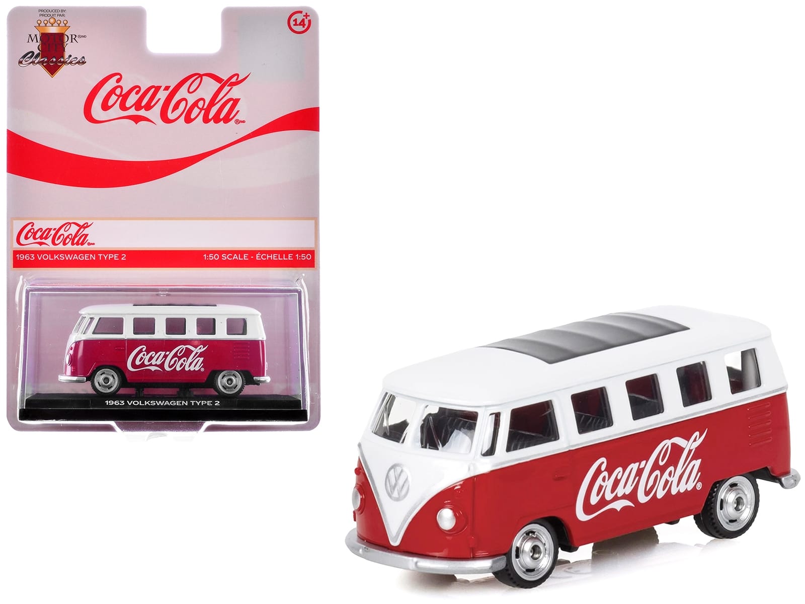 1963 Volkswagen Type 2 Van "Coca-Cola" Red and White 1/50 Diecast Model by Motorcity Classics